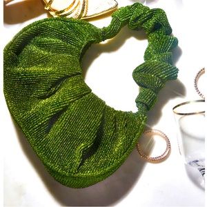 Green Glitter Extreme Ruched Handle Shoulder Bag
